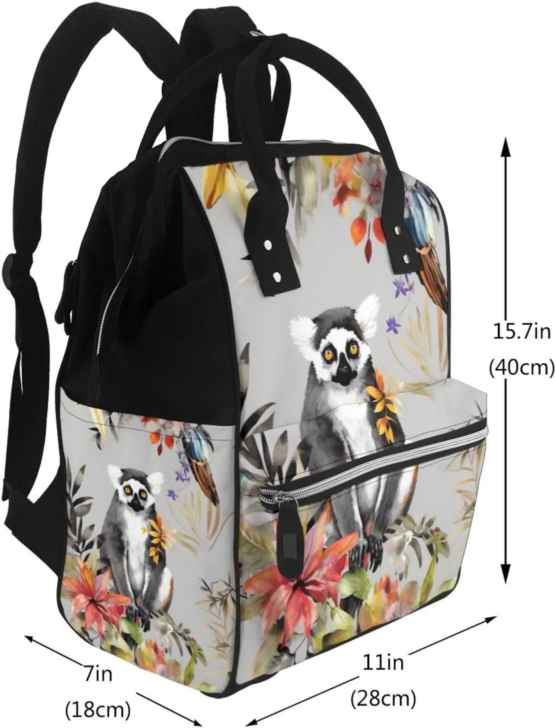 Diaper Bag Nappy Backpack Baby Bag Running german shepherd dog Mummy Backpack Multifunction Changing Bags for Travel, Animals Lemur Flowers Pattern, One Size