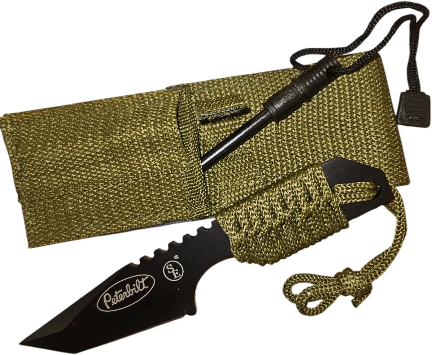 Diesel Power Plus Peterbilt 7" pocket knife black/olive stainless para chord w/safety firestarter