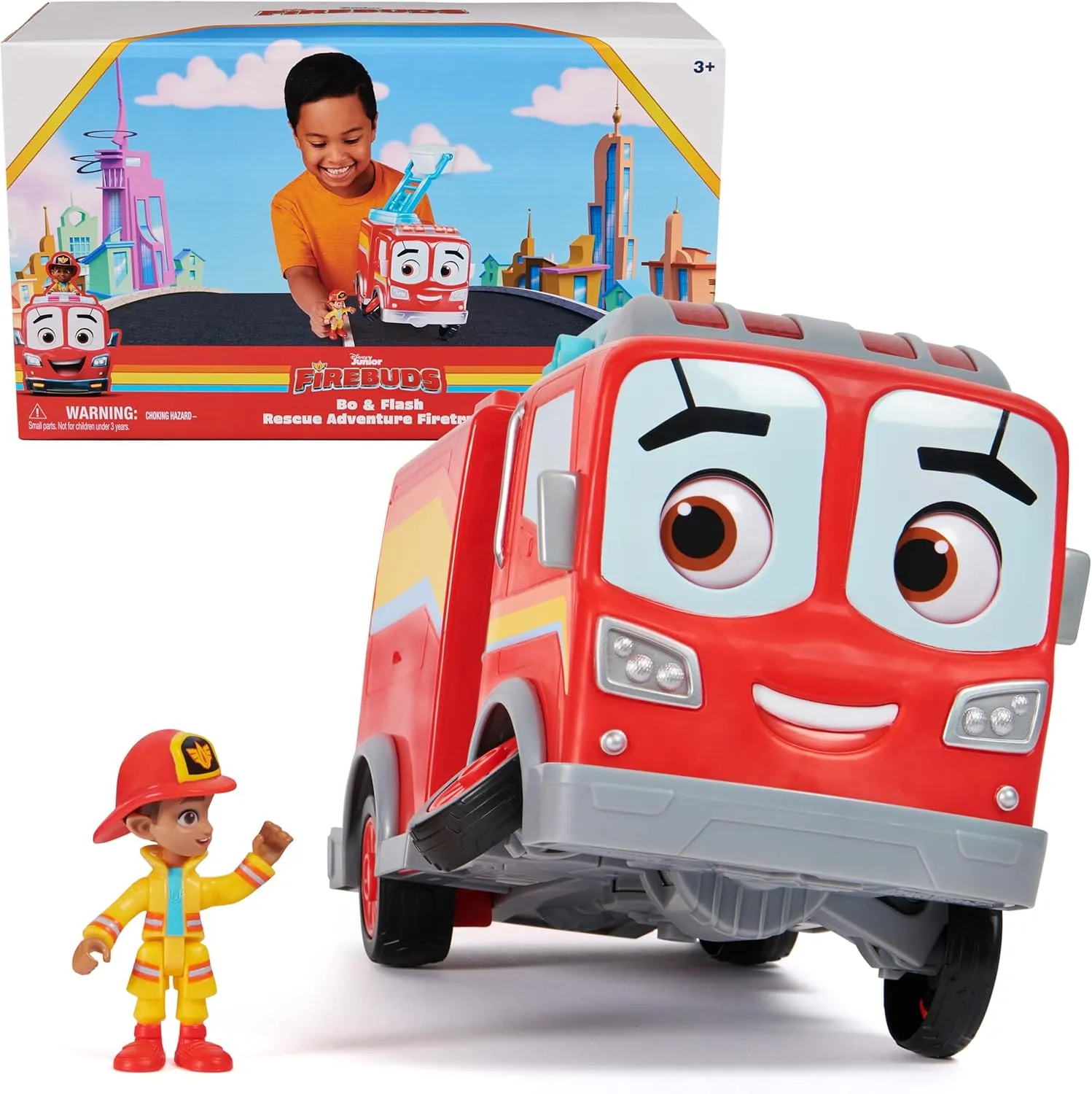 Disney Junior Firebuds, Bo & Flash Rescue Adventure Fire Truck with VROOMLINK, Lights, Sounds, Movements Kids Toys for Boys and Girls Ages 3 
