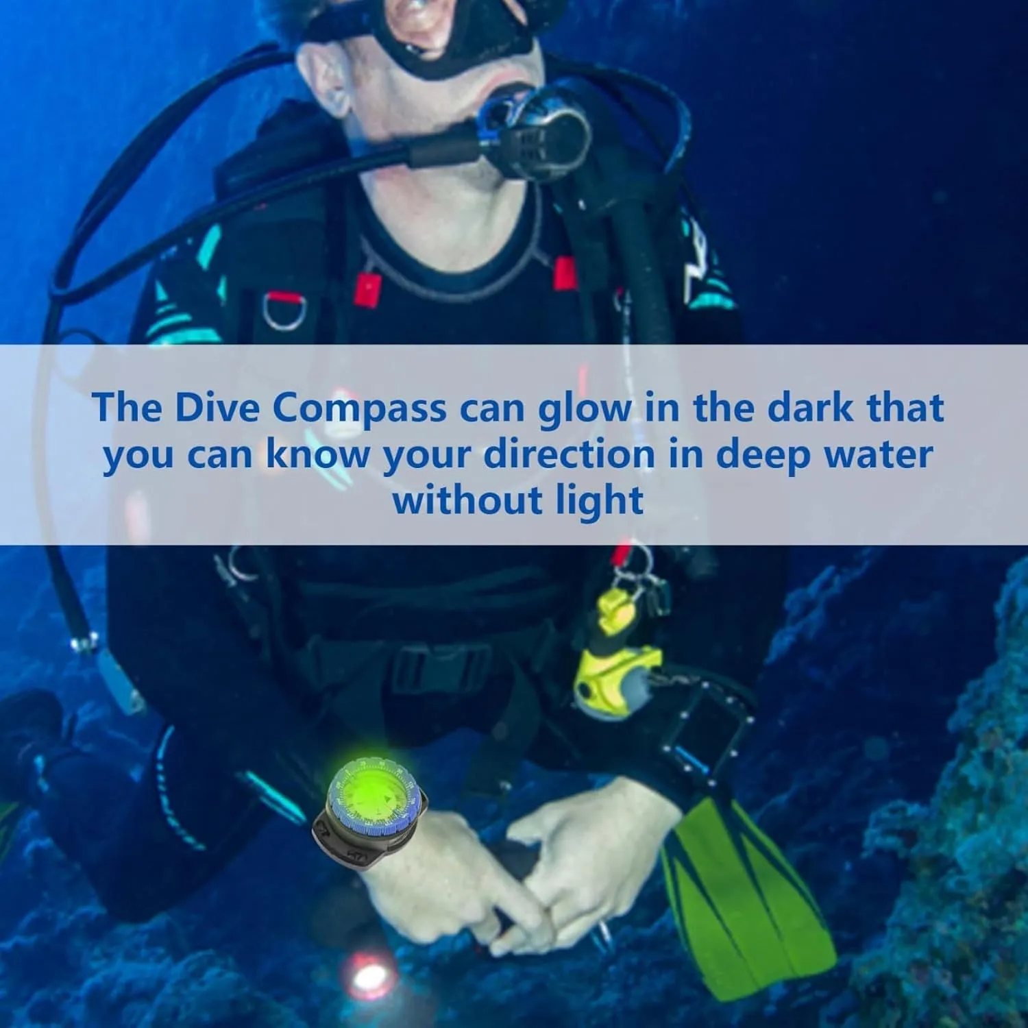 Dive Compass Surfing Luminous Underwater 50m Wrist Compass Night Vision Waterproof Navigation Compass with Bungee Gray Guide