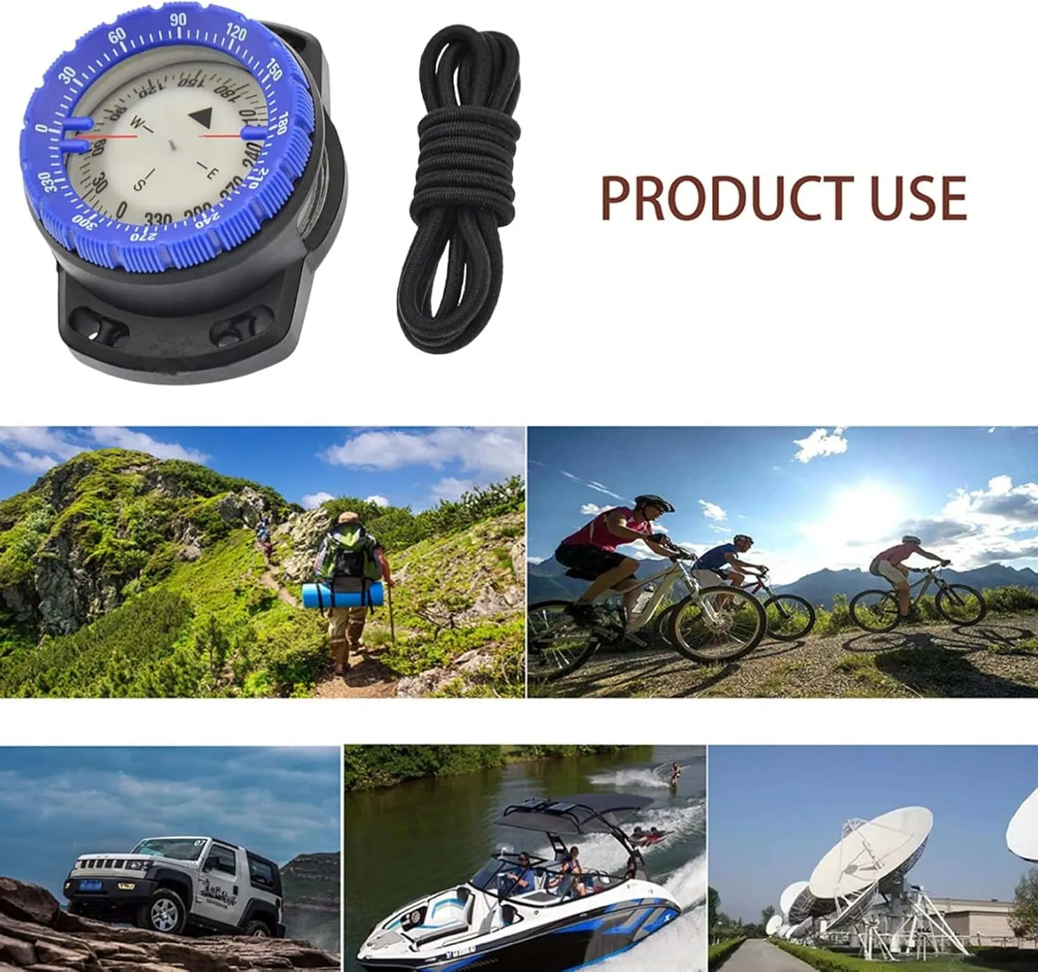 Dive Compass Surfing Luminous Underwater 50m Wrist Compass Night Vision Waterproof Navigation Compass with Bungee Gray Guide