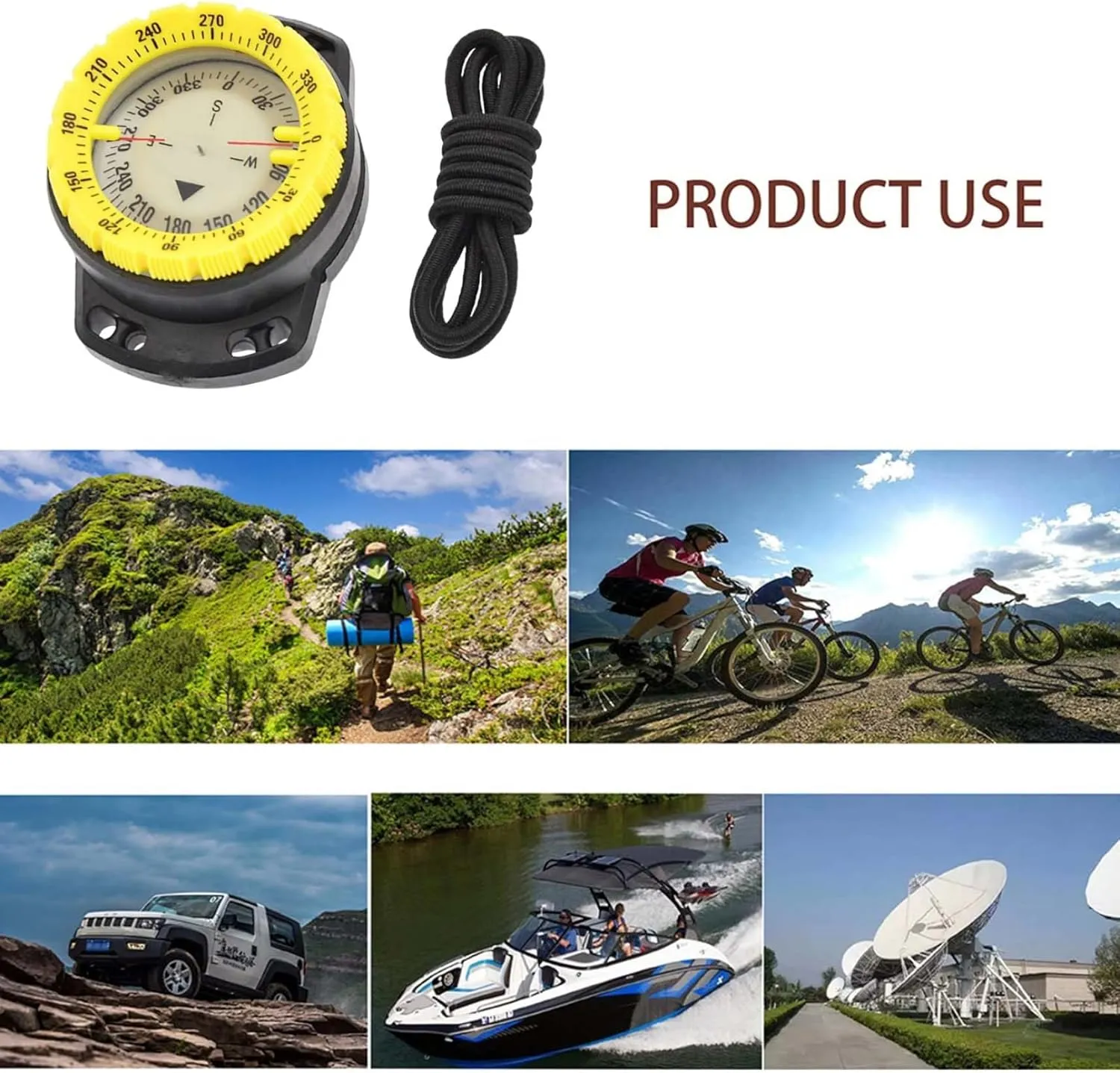 Dive Compass Surfing Luminous Underwater 50m Wrist Compass Night Vision Waterproof Navigation Compass with Bungee Wrist Compass Watch Band Compass Diving Compass Compass