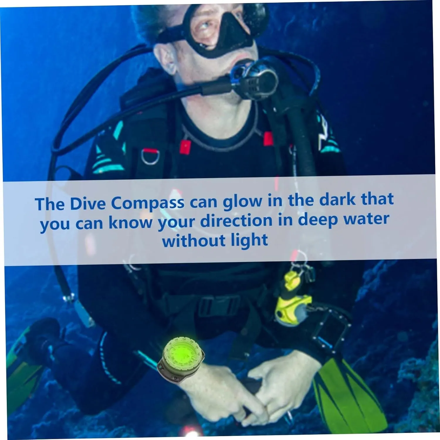 Dive Compass Surfing Luminous Underwater 50m Wrist Compass Night Vision Waterproof Navigation with Bungee