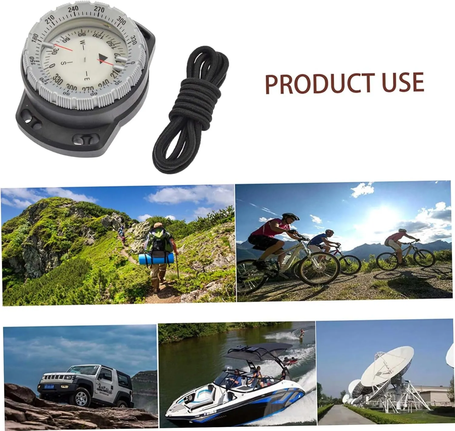 Dive Compass Surfing Luminous Underwater 50m Wrist Compass Night Vision Waterproof Navigation with Bungee