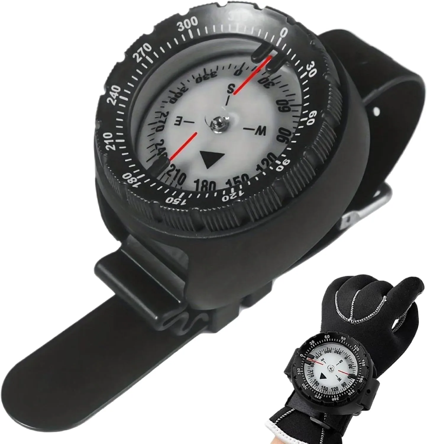 Dive Compass Waterproof Night Vision Wrist Compass Precise Underwater 50m/164ft Compass Watch with TPU Band Black Wrist Compass