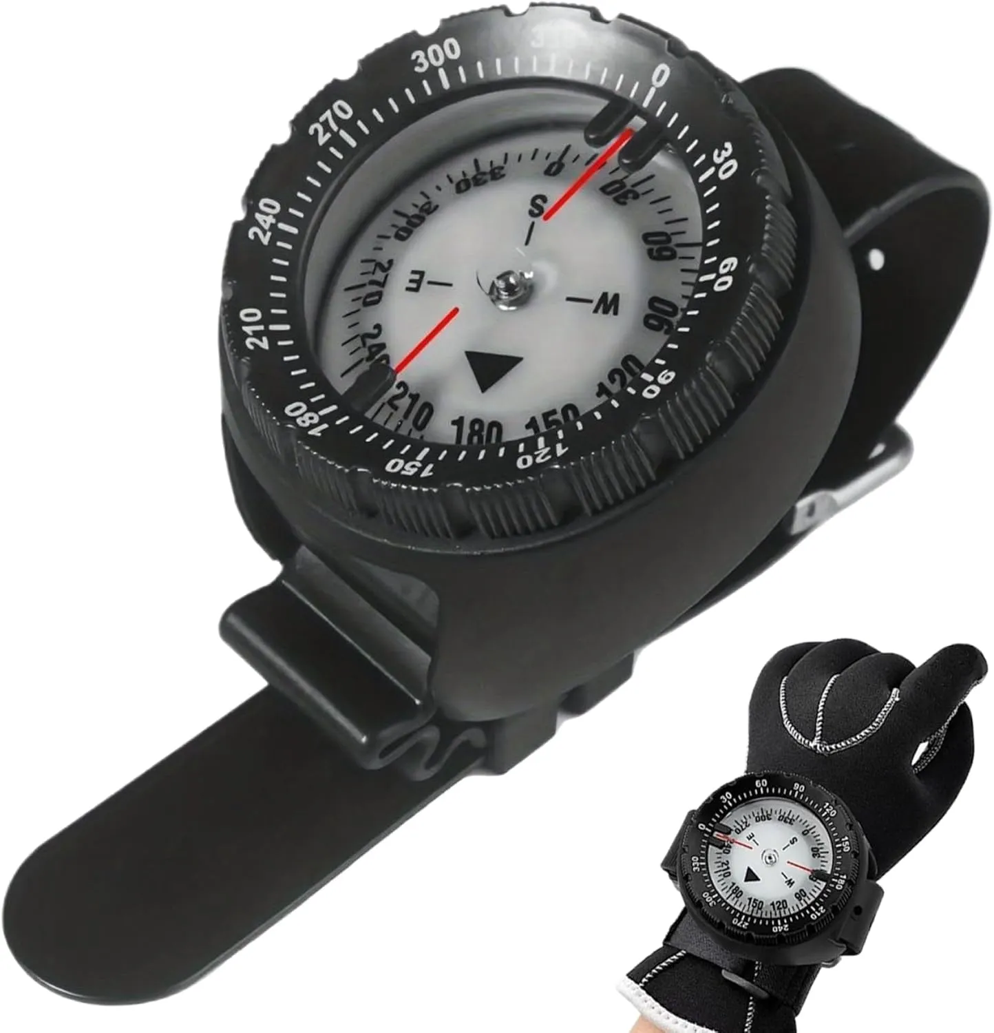 Dive Compass Waterproof Night Vision Wrist Compass Precise Underwater 50m/164ft Watch with TPU Band Black Dive
