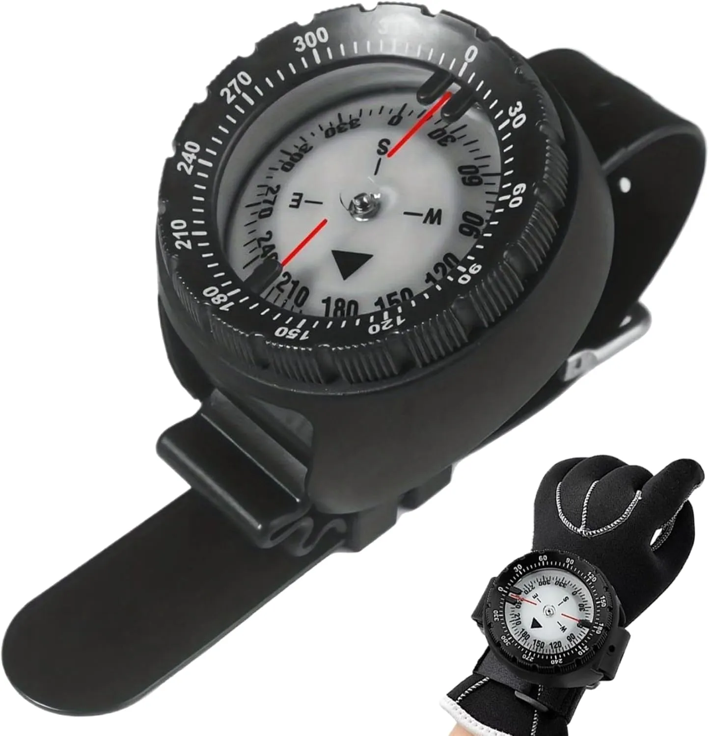 Dive Compass Waterproof Night Vision Wrist Compass Precise Underwater 50m/164ft Watch with TPU Band Black