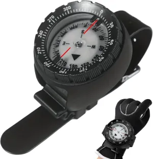 Dive Compass Waterproof Night Vision Wrist Compass Precise Underwater 50m/164ft Watch with TPU Band Black