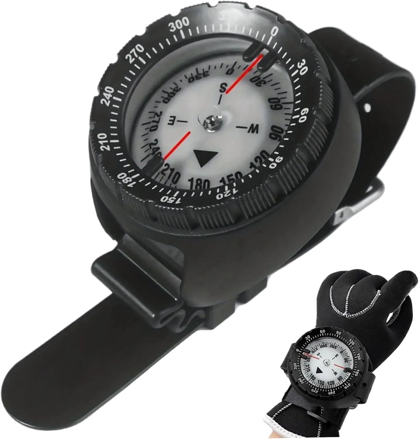 Dive Compass Waterproof Night Vision Wrist Compass Precise Underwater 50m/164ft Watch with TPU Band Watch Band
