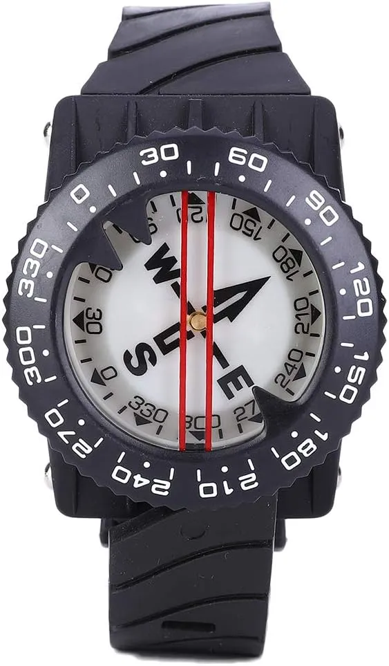 Diving Wrist Compass, Underwater Aquatics Scuba Diving Compass 2.3in Display Water Proof Oil Filled Compass 14.8in Strap Diving Dive Compass for Divers
