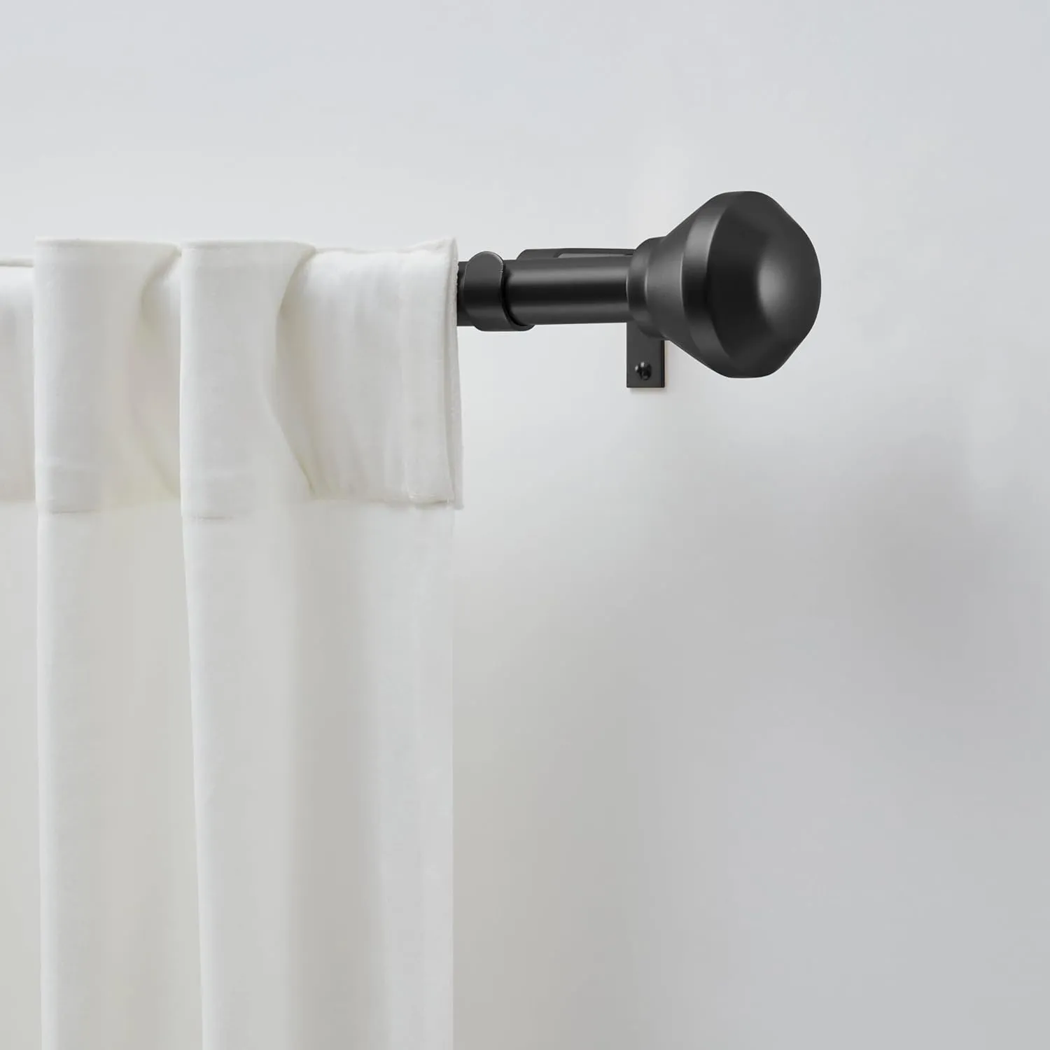 DKNY Conrad Curtain Rod for Windows 36 to 66 inches, Adjustable Length 1 inch Diameter Metal Curtain Rod with Finials, 36” – 66”, Black