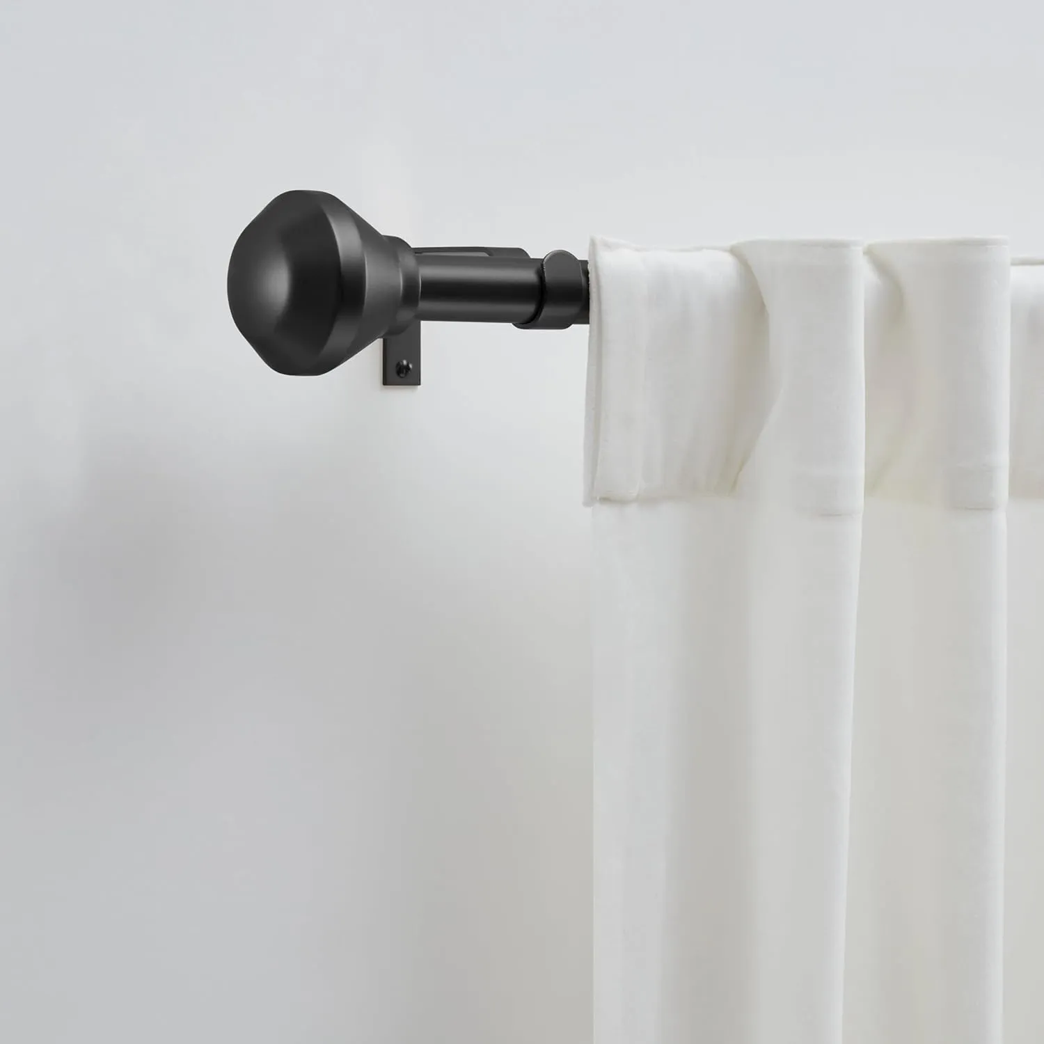 DKNY Conrad Curtain Rod for Windows 36 to 66 inches, Adjustable Length 1 inch Diameter Metal Curtain Rod with Finials, 36” – 66”, Black
