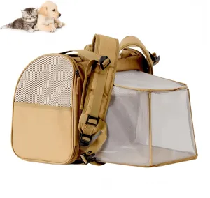 Dog Cat Backpack Bag, Expandable Pet Bag Backpack for Travel Hiking, Small Medium Dog Puppy Large Cat Carrying Backpack, Airline Approved Ventilated Soft Back Support, 18 Lbs,(Brown)