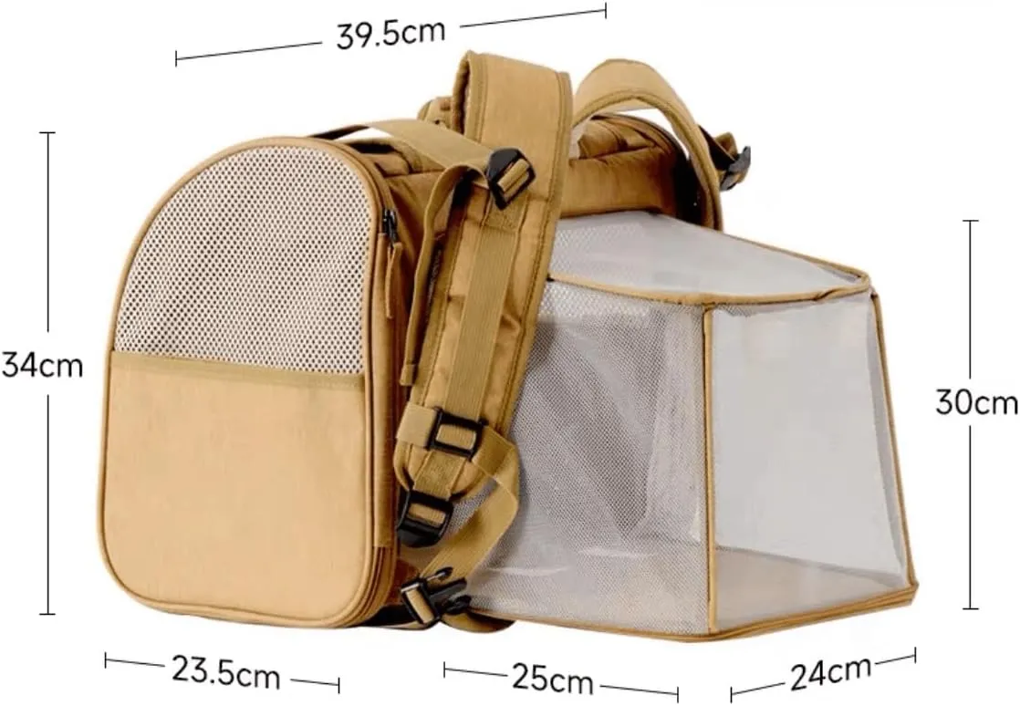 Dog Cat Backpack Bag, Expandable Pet Bag Backpack for Travel Hiking, Small Medium Dog Puppy Large Cat Carrying Backpack, Airline Approved Ventilated Soft Back Support, 18 Lbs,(Brown)