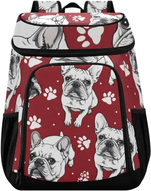 Dog French Bulldog Red Cooler Backpack Cooler Insulated Leak Proof Lunch Backpack 36 Cans Waterproof Soft for Men Women Picnic Hiking Camping Beach
