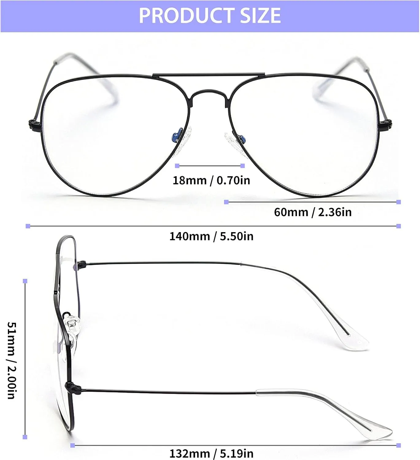 Dollger Aviator Clear Lens Glasses Non-prescription Eyeglasses Metal Frame for Women Men (3025 black)