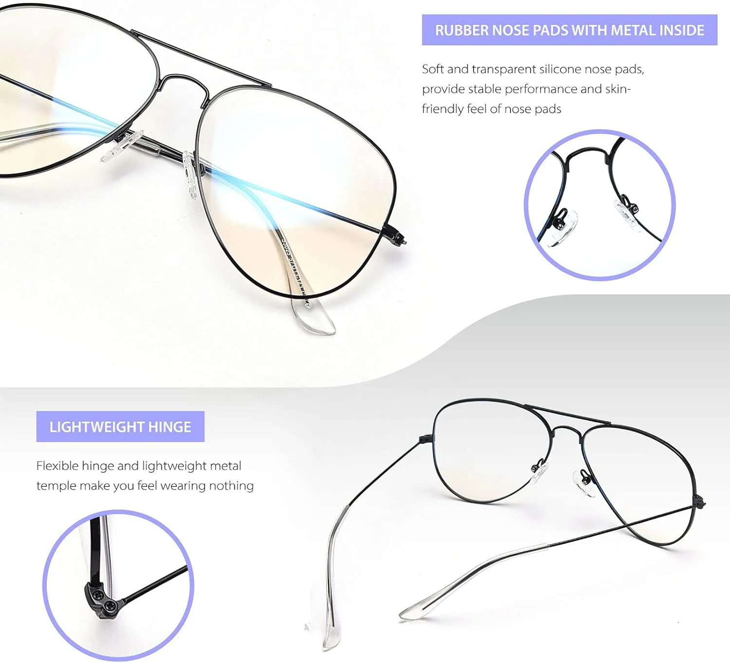 Dollger Aviator Clear Lens Glasses Non-prescription Eyeglasses Metal Frame for Women Men (3025 black)