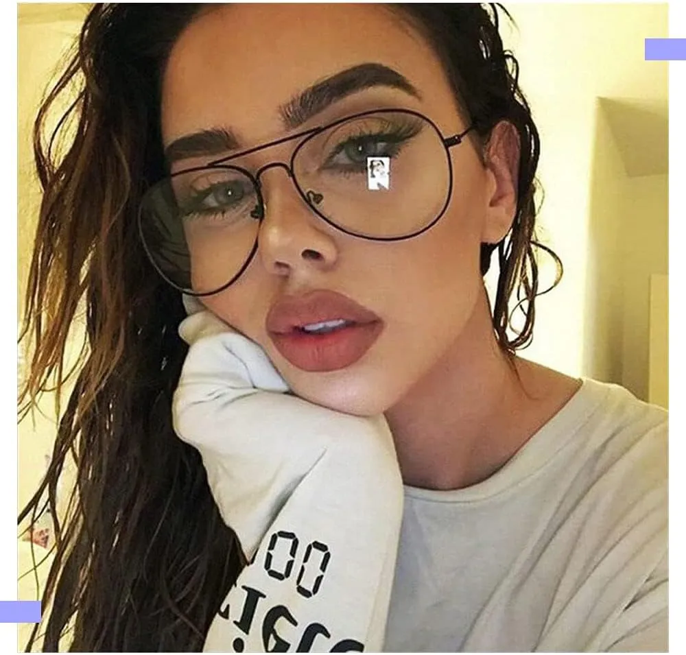 Dollger Aviator Clear Lens Glasses Non-prescription Eyeglasses Metal Frame for Women Men (3025 black)