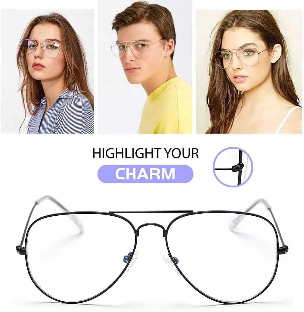 Dollger Aviator Clear Lens Glasses Non-prescription Eyeglasses Metal Frame for Women Men (3025 black)