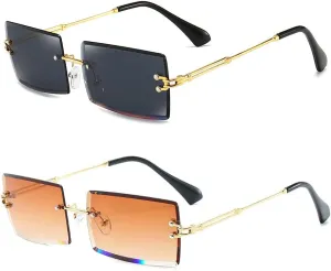 Dollger Rimless Rectangle Sunglasses for Women Fashion Frameless Square Glasses for Men Ultralight UV400 Eyewear Unisex