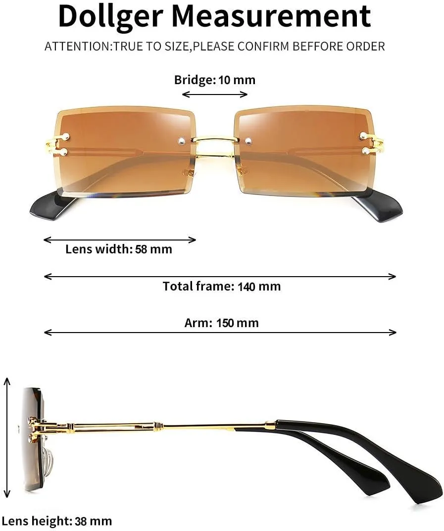 Dollger Rimless Rectangle Sunglasses for Women Fashion Frameless Square Glasses for Men Ultralight UV400 Eyewear Unisex