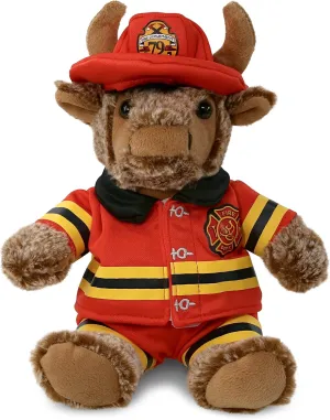DolliBu Buffalo Firefighter Stuffed Animal with Name Personalization - Super Soft Buffalo with Red Fireman Costume Outfit and Fireman Hat, Cute Fire Fighter Doll Plush Toy for Kids - 8.5 Inch