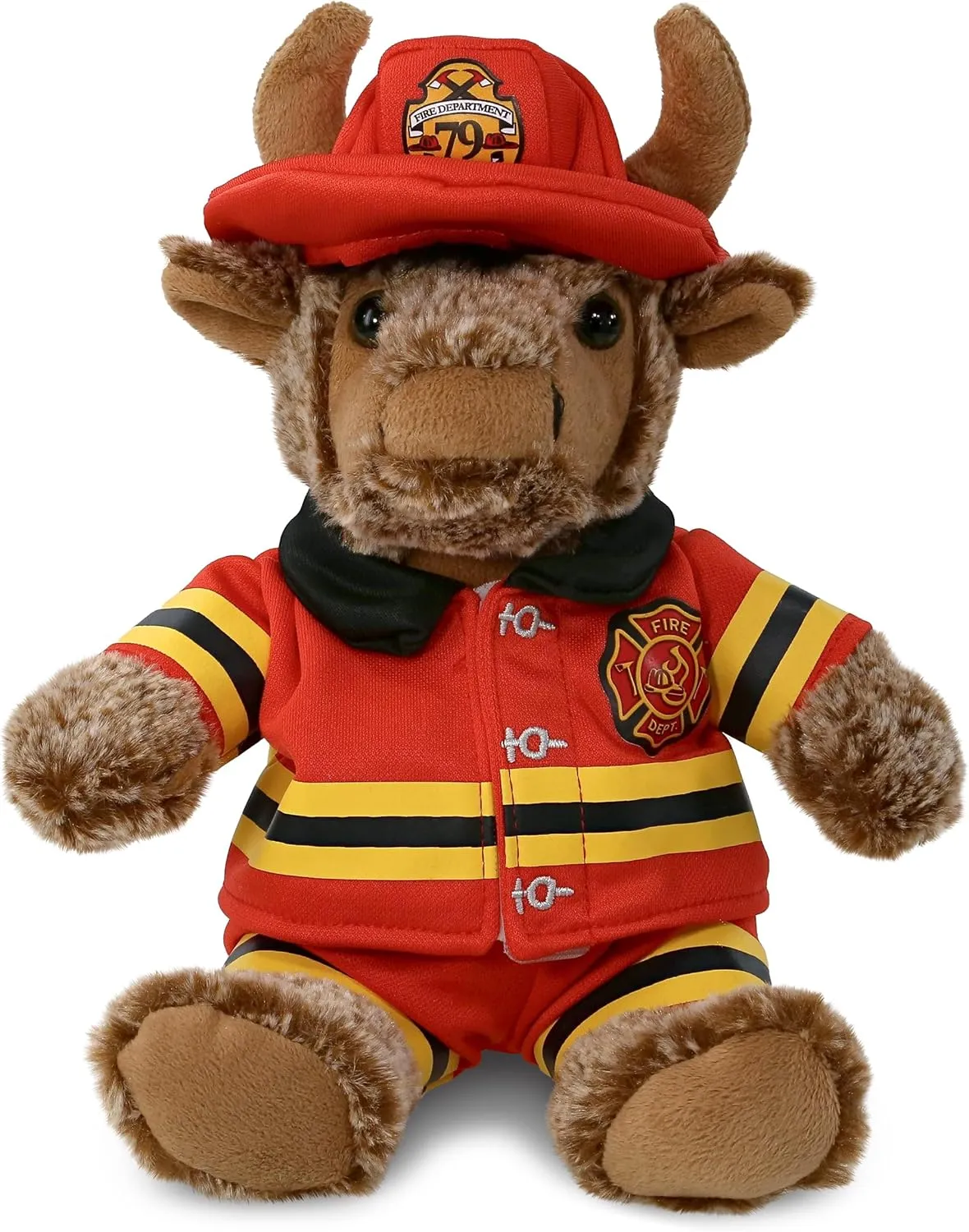DolliBu Buffalo Firefighter Stuffed Animal with Name Personalization - Super Soft Buffalo with Red Fireman Costume Outfit and Fireman Hat, Cute Fire Fighter Doll Plush Toy for Kids - 8.5 Inch