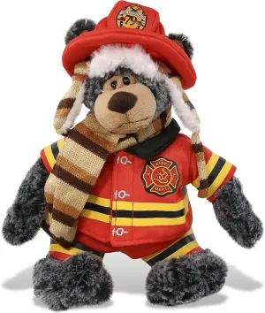 DolliBu Standing Black Bear Firefighter Stuffed Animal with Name Personalization - Super Soft Bear with Red Fireman Costume Outfit and Fireman Hat, Fire Fighter Doll Plush Toy for Kids - 11 Inch