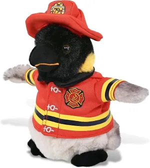 DolliBu Wild Penguin Firefighter Stuffed Animal with Name Personalization - Super Soft Penguin Plush with Red Fireman Costume Outfit and Fireman Hat, Fire Fighter Doll Plush Toy for Kids - 7 Inch