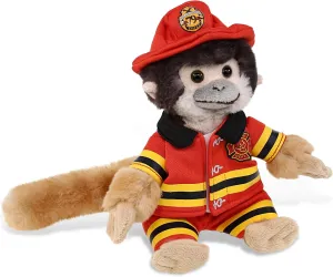 DolliBu Wild Squirrel Monkey Firefighter Stuffed Animal with Name Personalization - Super Soft Plush with Red Fireman Costume Outfit and Fireman Hat, Fire Fighter Doll Plush Toy for Kids - 12.5 Inch