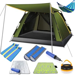 Dome Light Camping Tent Pop Up Dome Tent Instant Family Tent with Awning & Mat and Warm for Fishing Camping Hiking Portable Tent (Tent B 220X210X145CM)