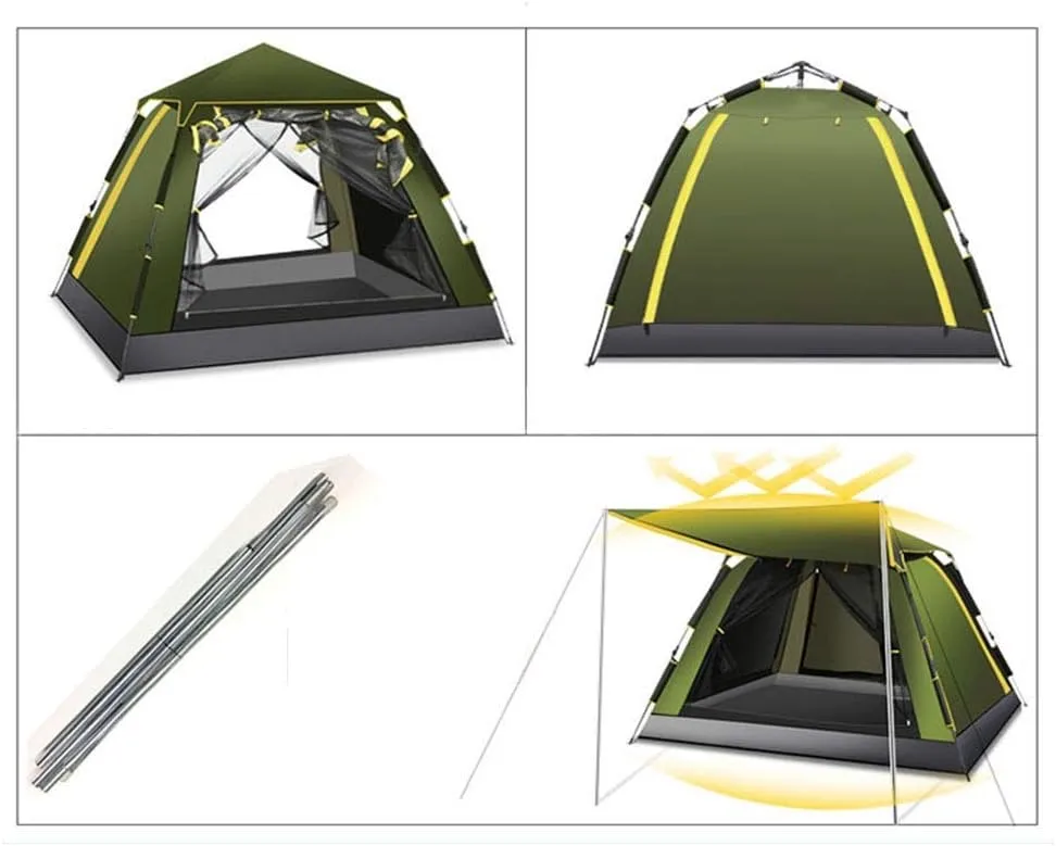 Dome Light Camping Tent Pop Up Dome Tent Instant Family Tent with Awning & Mat and Warm for Fishing Camping Hiking Portable Tent (Tent B 220X210X145CM)
