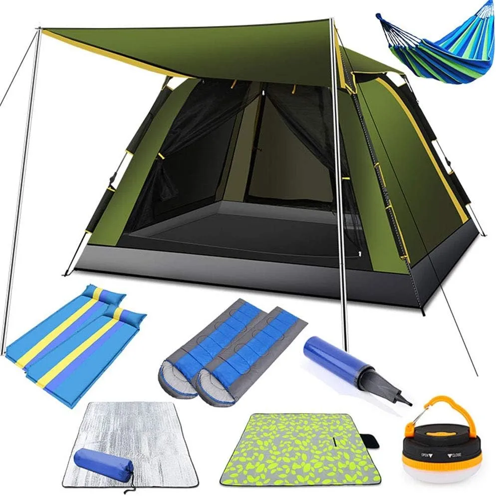 Dome Light Camping Tent Pop Up Dome Tent Instant Family Tent with Awning & Mat and Warm for Fishing Camping Hiking Portable Tent (Tent B 220X210X145CM)