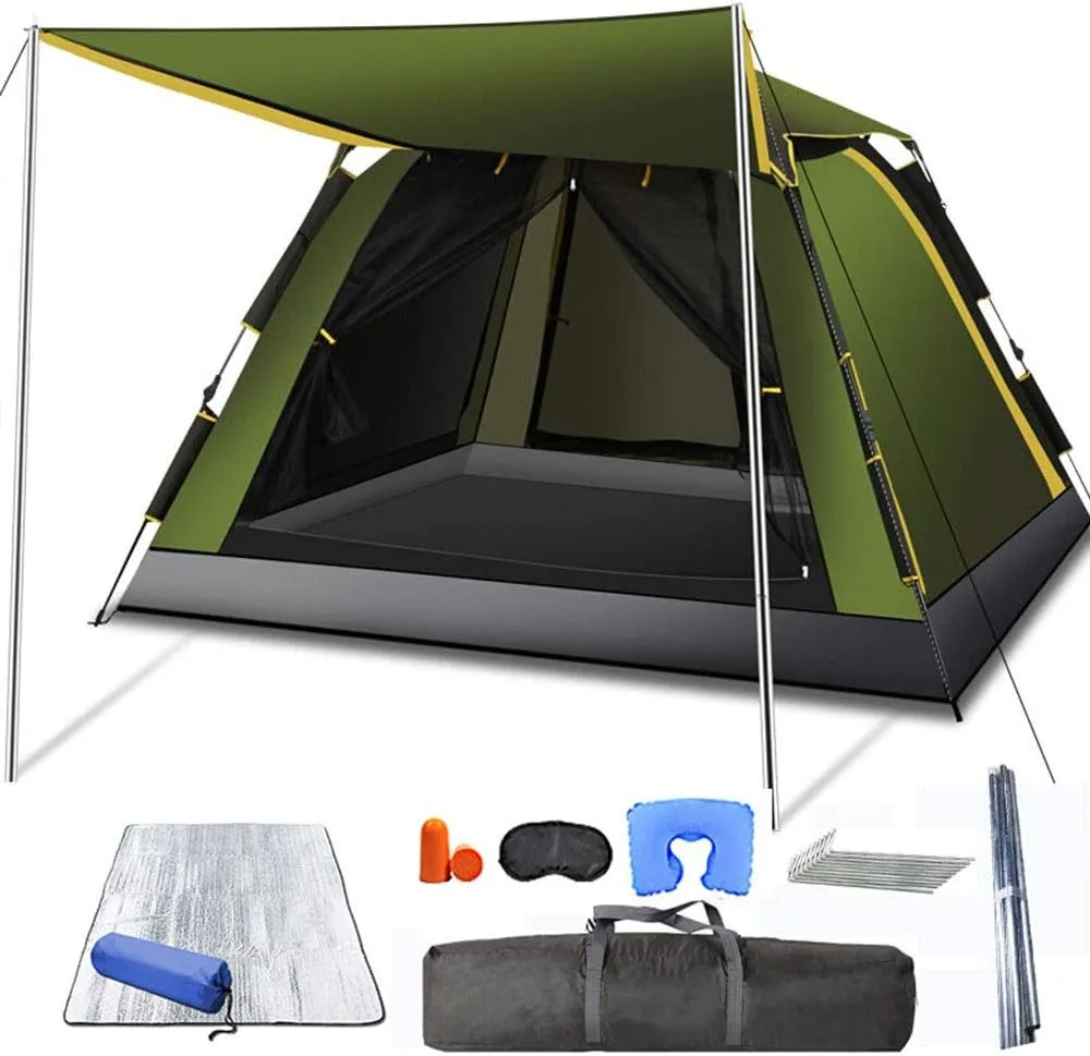 Dome Light Camping Tent Pop Up Dome Tent Instant Family Tent with Awning & Mat and Warm for Fishing Camping Hiking Portable Tent (Tent B 220X210X145CM)