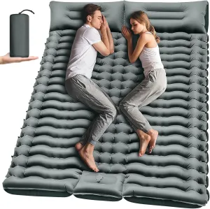 Double Camping Sleeping Pad, Inflatable Camping Pad Foot Press Ultralight 2 Person Camping Mat with Pillow for Camping Hiking Traveling Backpacking Tent - Gray