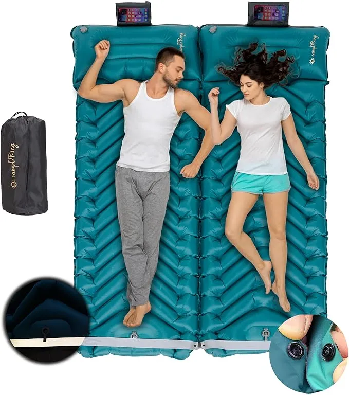Double Inflatable Camping Sleeping pad, Thick 4 inch Ultralight Sleeping mat with Pillow, Sleeping pad with Built-in Foot Pump for Camping, Backpacking, Hiking, Traveling.