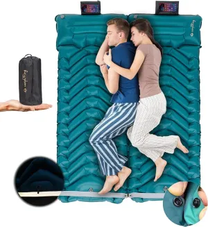 Double Inflatable Camping Sleeping pad, Thick 4 inch Ultralight Sleeping mat with Pillow, Sleeping pad with Built-in Foot Pump for Camping, Backpacking, Hiking, Traveling.