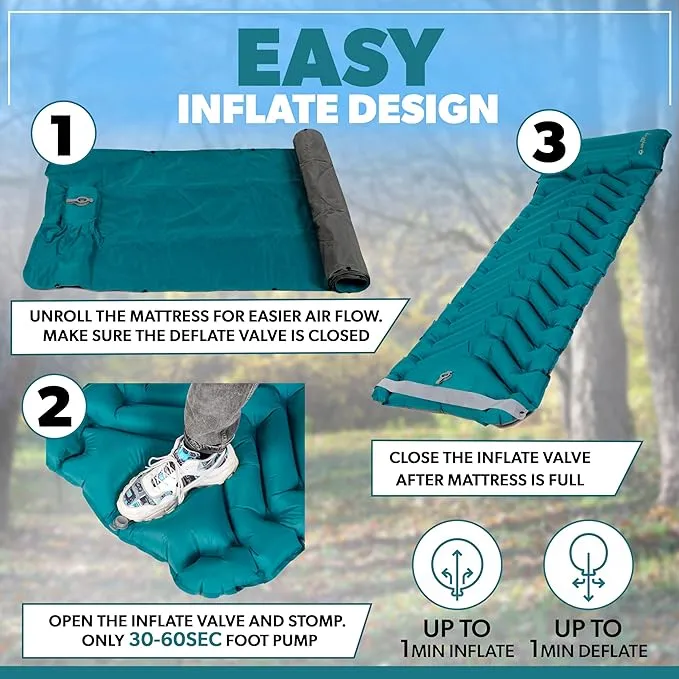 Double Inflatable Camping Sleeping pad, Thick 4 inch Ultralight Sleeping mat with Pillow, Sleeping pad with Built-in Foot Pump for Camping, Backpacking, Hiking, Traveling.