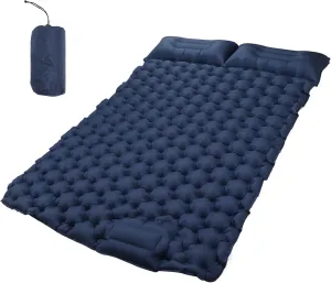 Double Inflatable Camping Sleeping Pads with Ergonomic Pillow, Nylon Mat for Rough Outdoor Use, Fast Inflation and Deflation, Navy