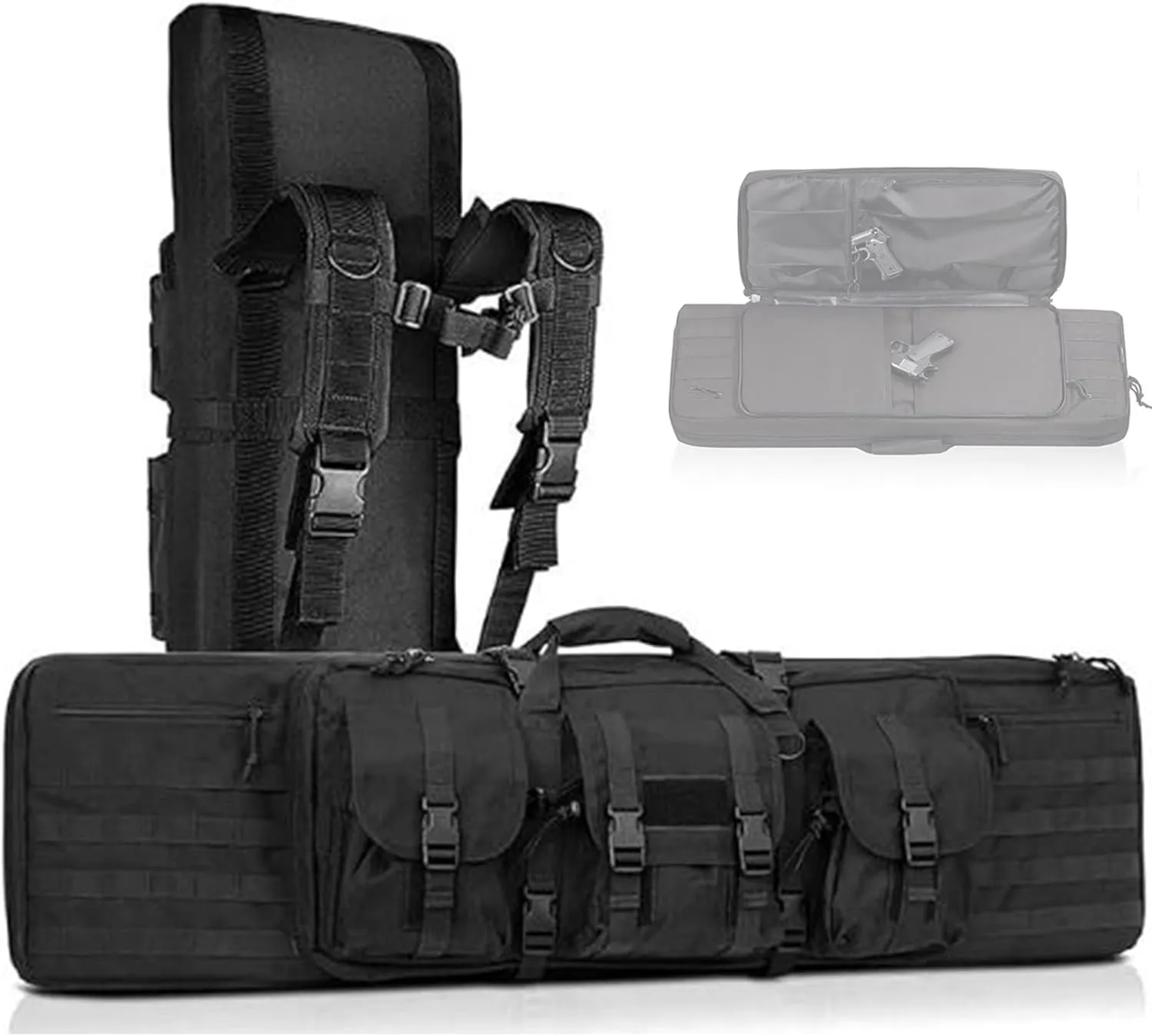 Double Rifle Case Soft Bag 37" 42" 47'' 55”Gun Case Tactical for Rifle, Lockable Zippers, and Shoulder Sling for Outdoor Hunting Shooting, Gun Case Storage & Transportation