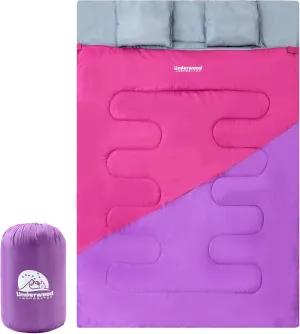 Double Sleeping Bag for Adults Kids - Lightweight 2 Person Sleeping Bag with Pillow, Queen Size Waterproof Camping Sack Two Person for Girls, Boys, Youths, Teens, Compact for Cold Weather & Warm