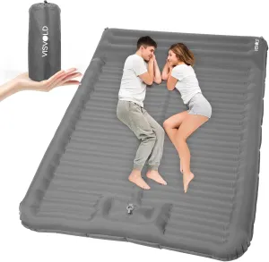 Double Sleeping Pad for Camping, 4.72" Extra-Thick & 53.5" Extra-Wide for 2 Person Self-Inflating Sleeping Mats Built-in Foot Pump Inflatable Sleeping Mat for Backpacking, Hiking, Tent