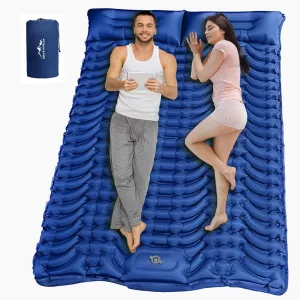 Double Sleeping Pad for Camping, 4" Extra-Thick, Self Inflating Camping Mattress for 2 Person with Pillow, Built-in Foot Pump, Portable Sleeping Mat for Backpacking, Hiking, Traveling, Tent
