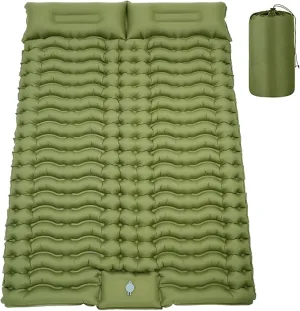 Double Sleeping Pad for Camping 4" Thickness Self Inflating Camping Mat with Pillow Built-in Foot Pump Portable 2 Person Camping Pad Waterproof Camping Mattress for Backpacking Hiking Traveling Tent