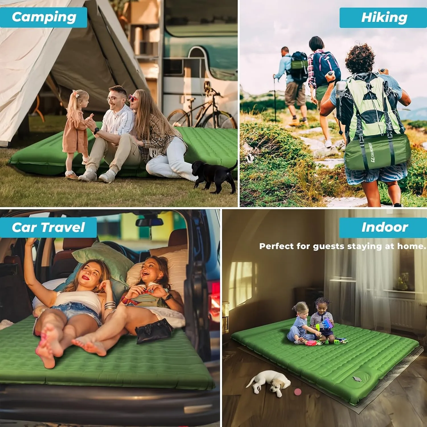 Double Sleeping Pad for Camping, 5" Ultra-Thick Inflatable Mat with Built-in Foot Pump, 2-Person Ultralight Camping Mat with Pillow, Insulated Sleeping Mat for Backpacking, Hiking, Tent Use