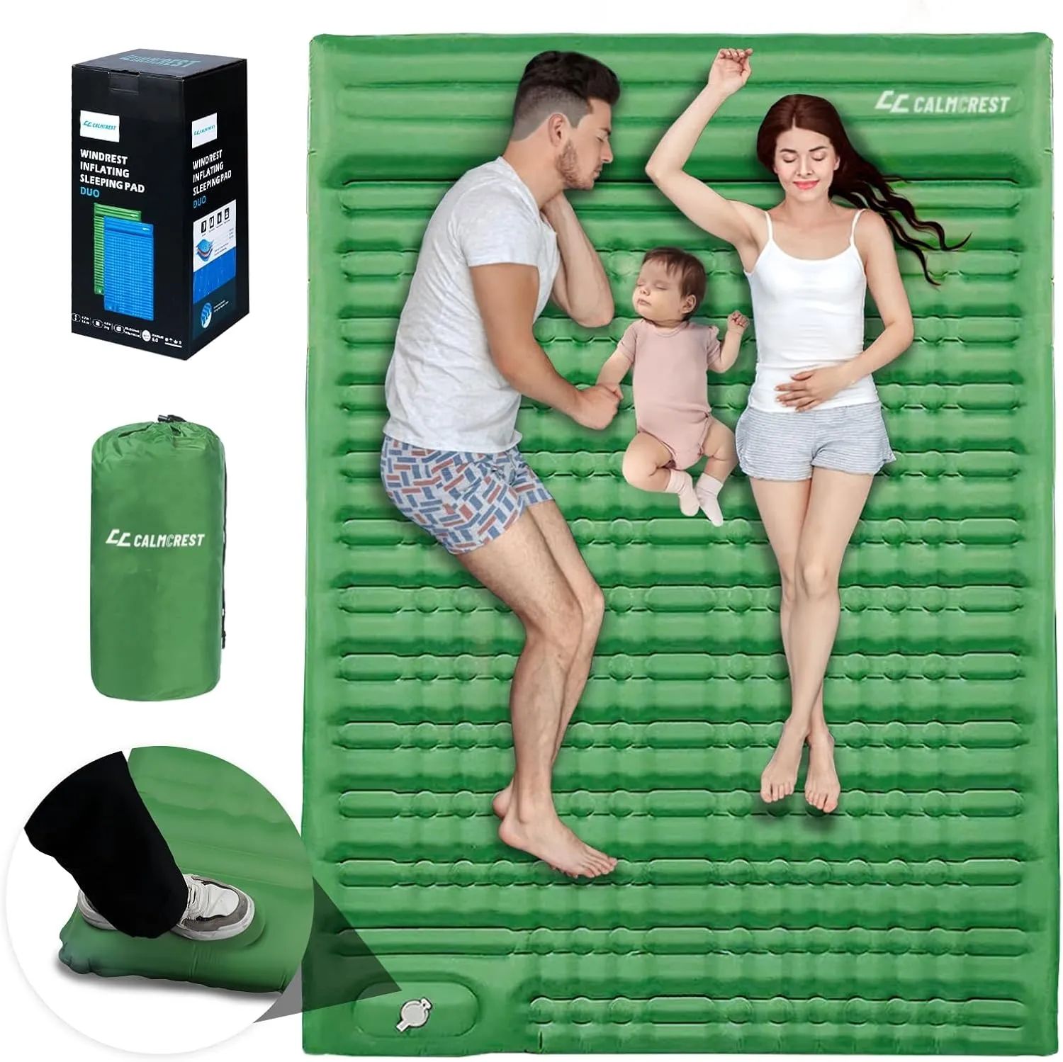 Double Sleeping Pad for Camping, 5" Ultra-Thick Inflatable Mat with Built-in Foot Pump, 2-Person Ultralight Camping Mat with Pillow, Insulated Sleeping Mat for Backpacking, Hiking, Tent Use