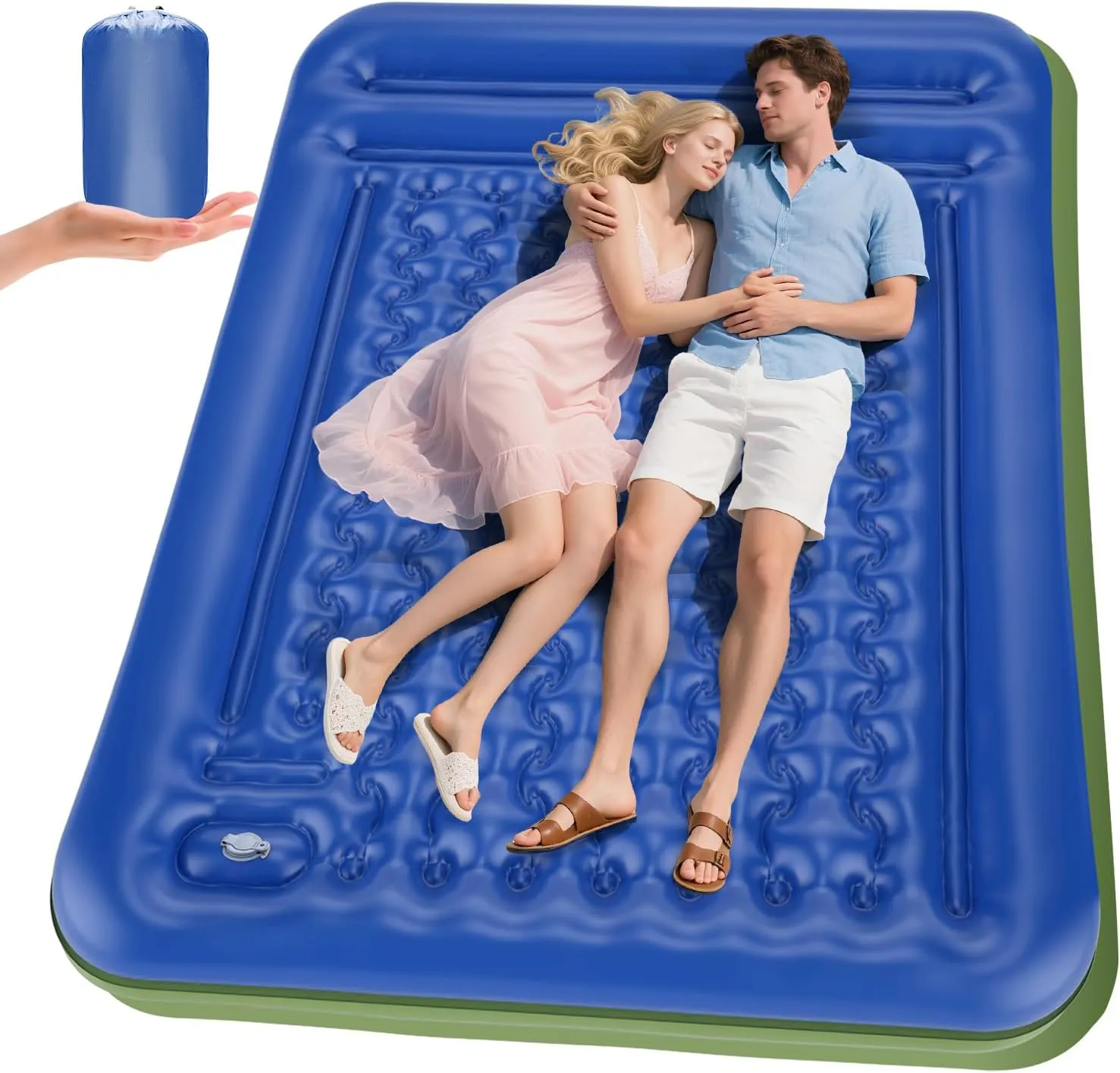 Double Sleeping Pad for Camping, Extra Thick 5 Inch Self-Inflating 2 Person Camping Mattress,with Built-in Foot Pump, Insulated Inflatable Camping Mat for Backpacking, Hiking, Tents & Winter