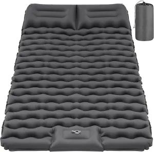 Double Sleeping Pad for Camping, Grey Inflatable Sleeping Mat with Pillow, Ultralight 2 Person Camping Pad with Built-in Foot Pump for Backpacking, Hiking, Tent, Portable Camping Mattress