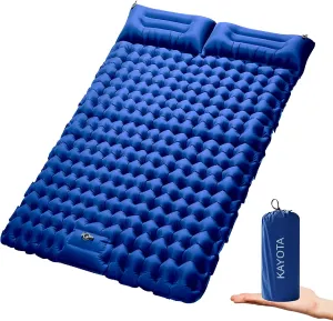 Double Sleeping Pad for Camping Inflatable 2 Person Sleeping Mat with Built-in Pump, Foot Press Ultralight Extra Thick Camping Mat with Pillow for Backpacking, Traveling, Hiking, Durable & Waterproof