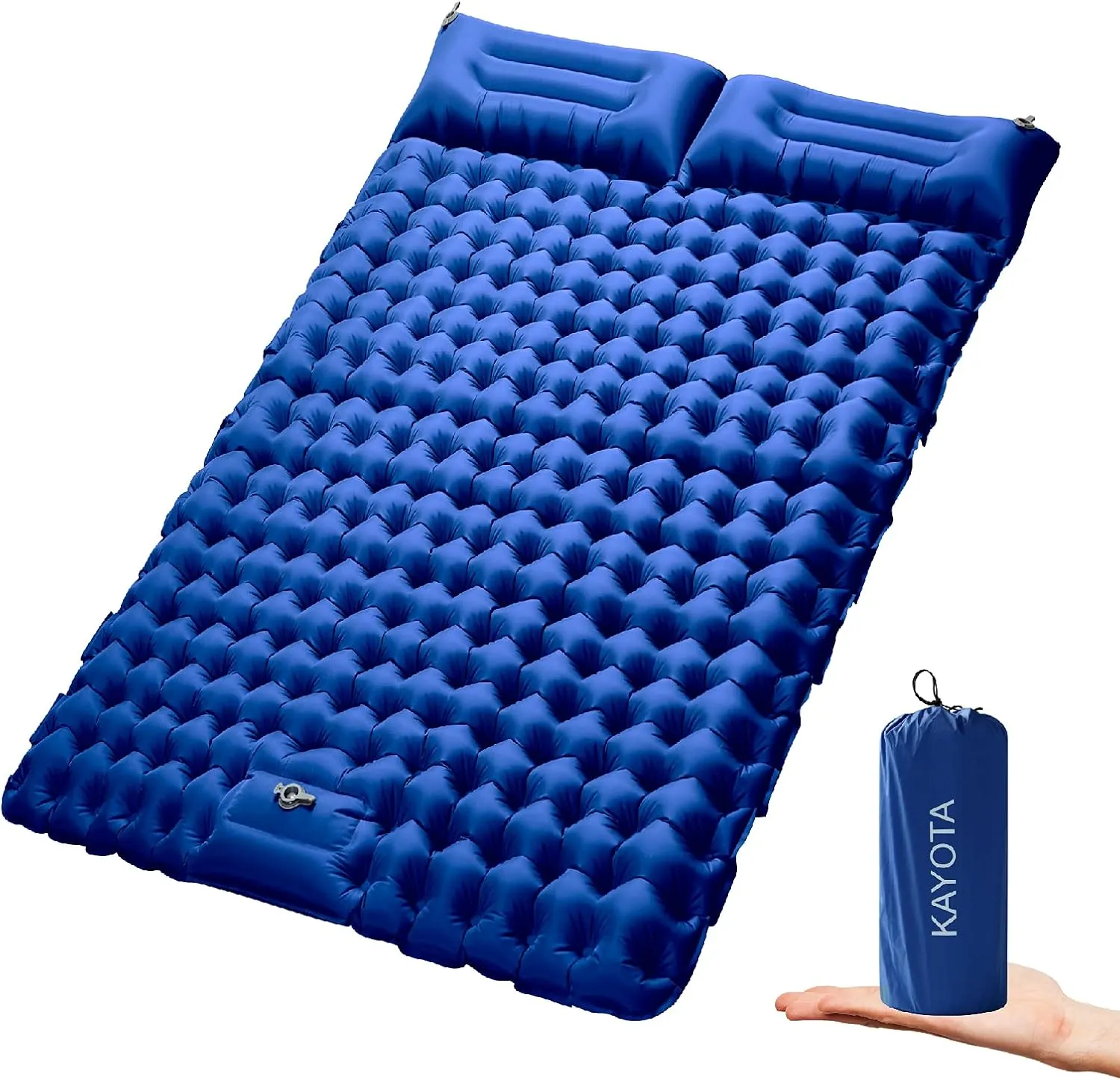 Double Sleeping Pad for Camping Inflatable 2 Person Sleeping Mat with Built-in Pump, Foot Press Ultralight Extra Thick Camping Mat with Pillow for Backpacking, Traveling, Hiking, Durable & Waterproof